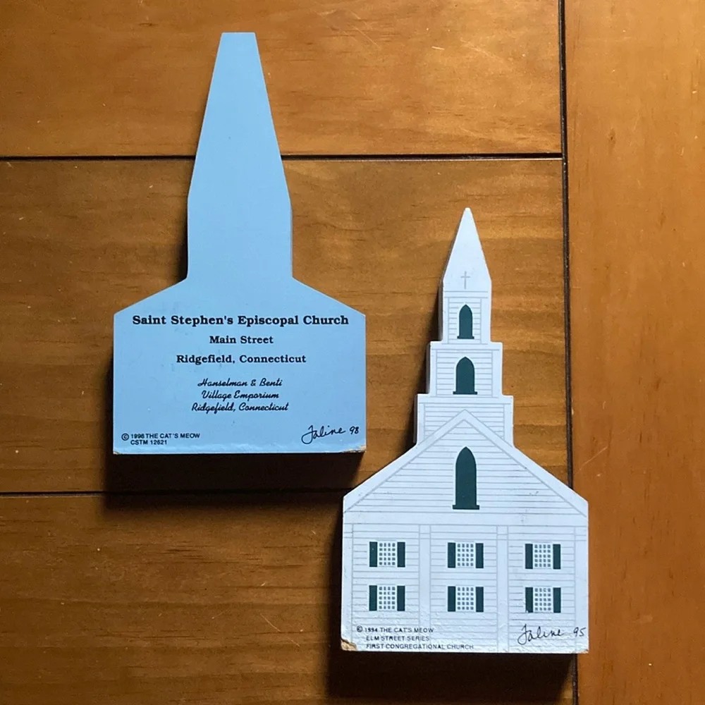 The Cat's Meow Set of 2 Church‎ Steeple Shelf Sitter Collectible Decor